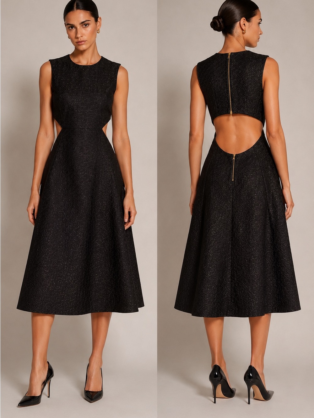 Marni Black Textured Jacquard Cut-Out Sleeveless Dress IT 40 Made in Italy